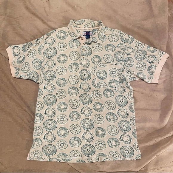 Vintage 90s St.Durand Short Sleeve Cotton Patterned Polo - Picture 1 of 9